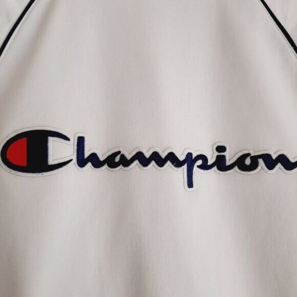 CHAMPION Retro Style Full Zip Athletic Track Jacket White w/ Logo Sz S Flawed - Picture 12 of 15